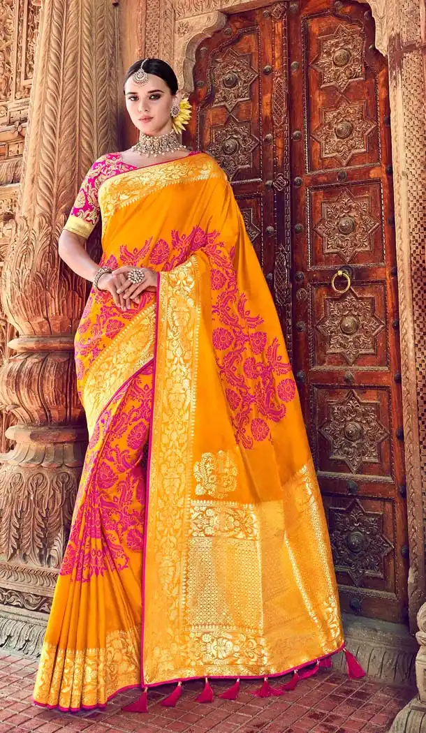 Yellow Color Silk Designer Wear Wedding Wear Saree Blouse -638079807