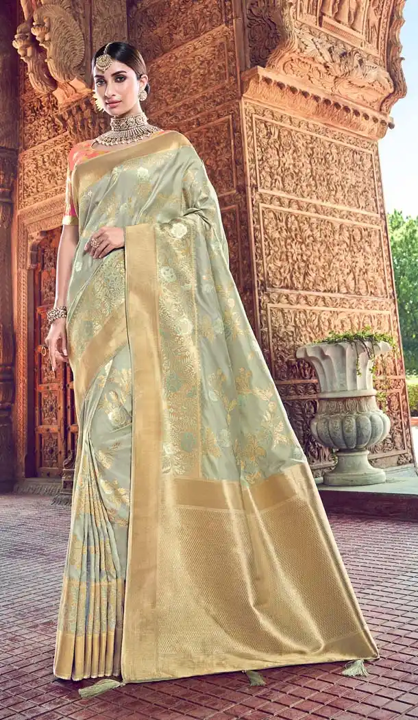 Glamorous Grey Color Silk Designer Wear Wedding Wear Saree Blouse -638079811