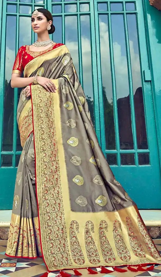 Exquisite Tan Color Silk Designer Wear Wedding Wear Saree Blouse -638079816