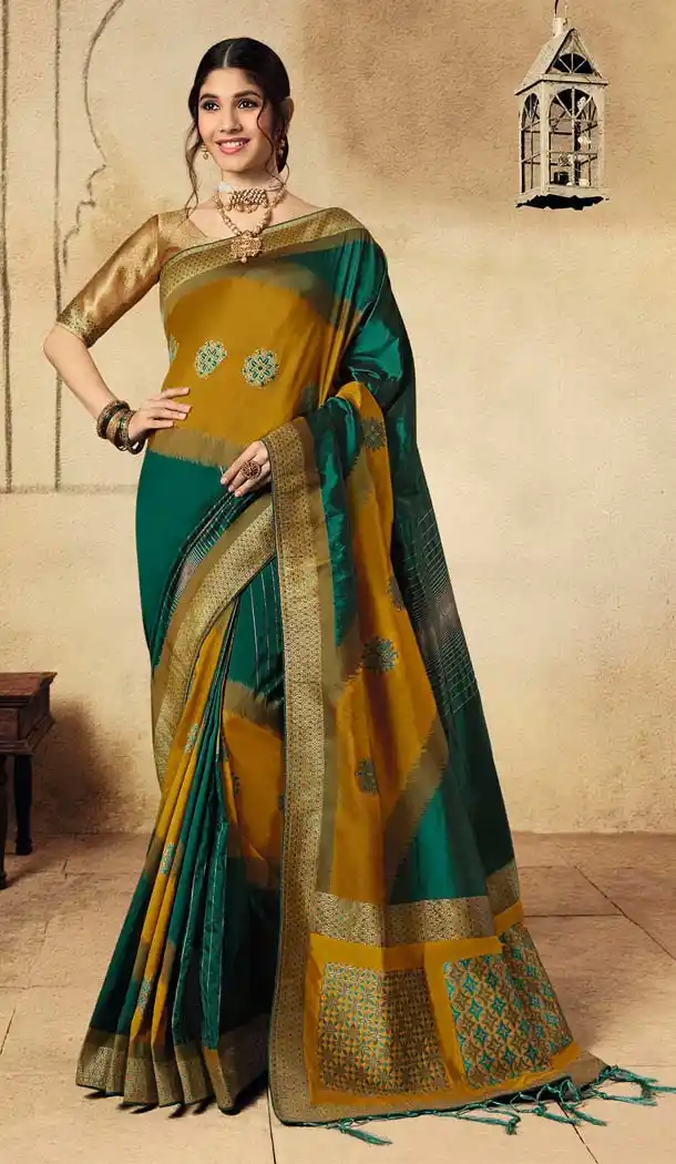 Dazzling Multi Color Banarasi Silk Designer Wear Wedding Saree -639279925