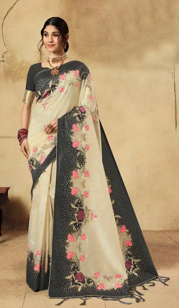 Cream Color Banarasi Silk Designer Wear Wedding Saree -639279929