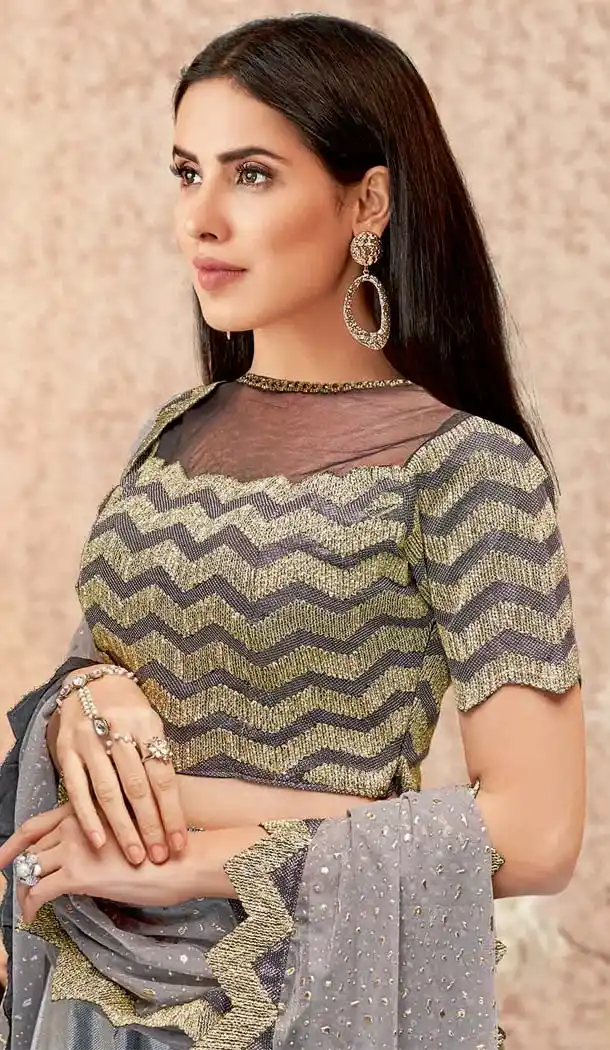 Magnificient Grey Color Velvet Designer Fancy Lehenga Choli -640880097