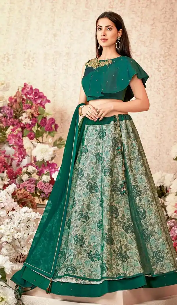 Emerald Green Color Jacquard Silk Designer Fancy Lehenga Choli -640880100