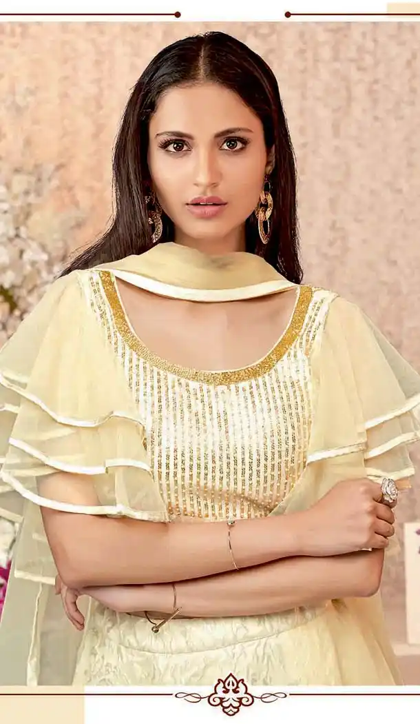 Cream Color Jacquard Silk Designer Fancy Lehenga Choli -640880103