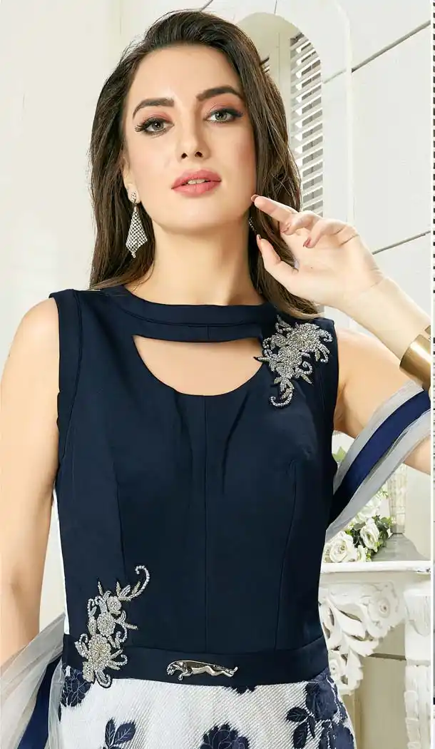 Navy Blue Color Silk Designer Readymade Salwar Kameez -641280141