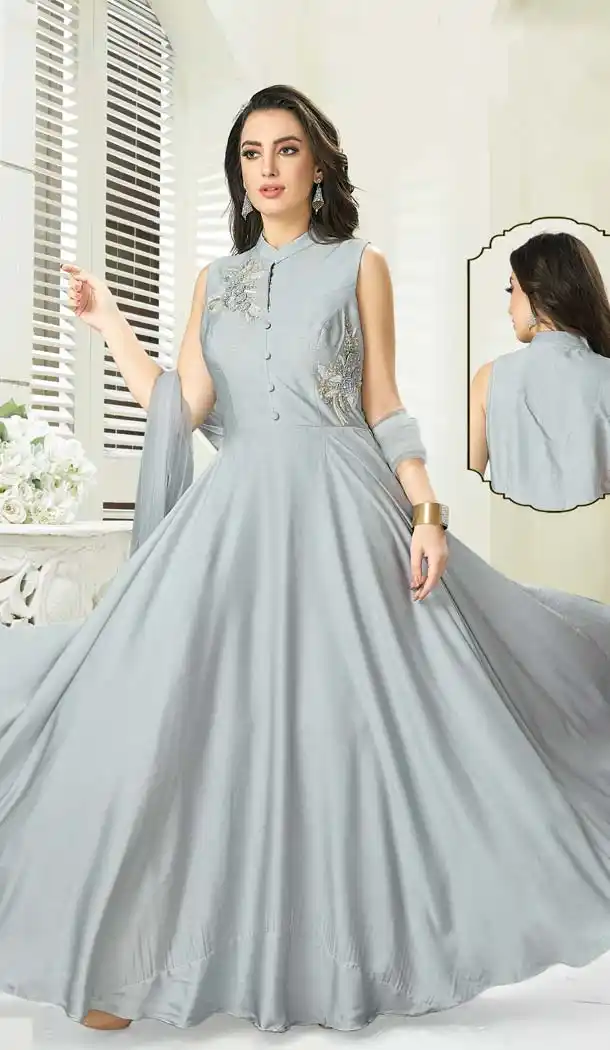 Grey Color Silk Designer Readymade Salwar Kameez -641280142