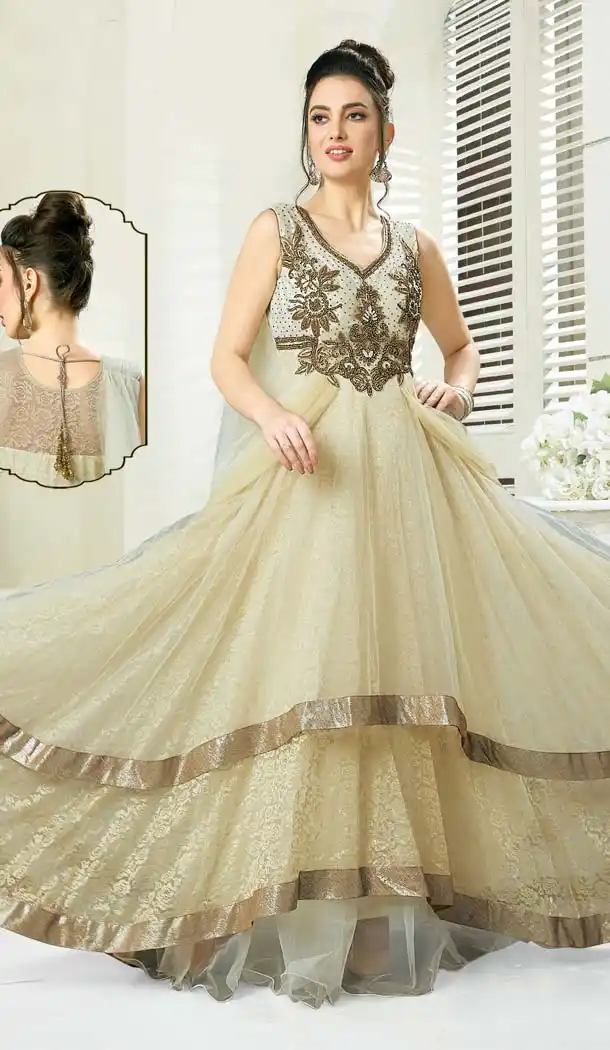 Gold Color Net Georgette Designer Readymade Salwar Kameez -641280143