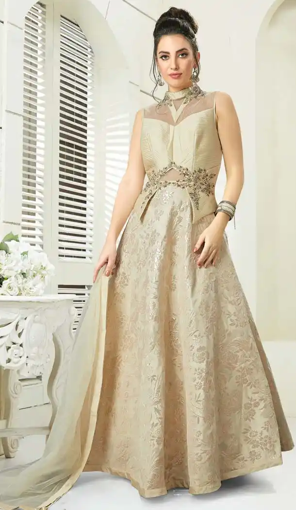 Beige Color Silk Designer Readymade Salwar Kameez -641280145
