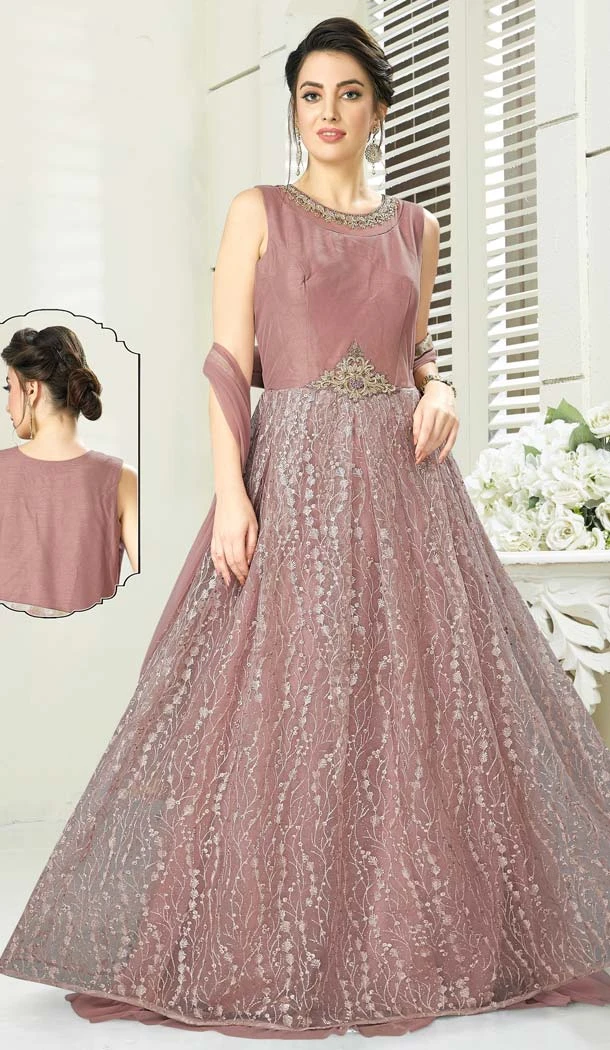 Dusty Peach Color Silk Designer Readymade Salwar Kameez -641280146