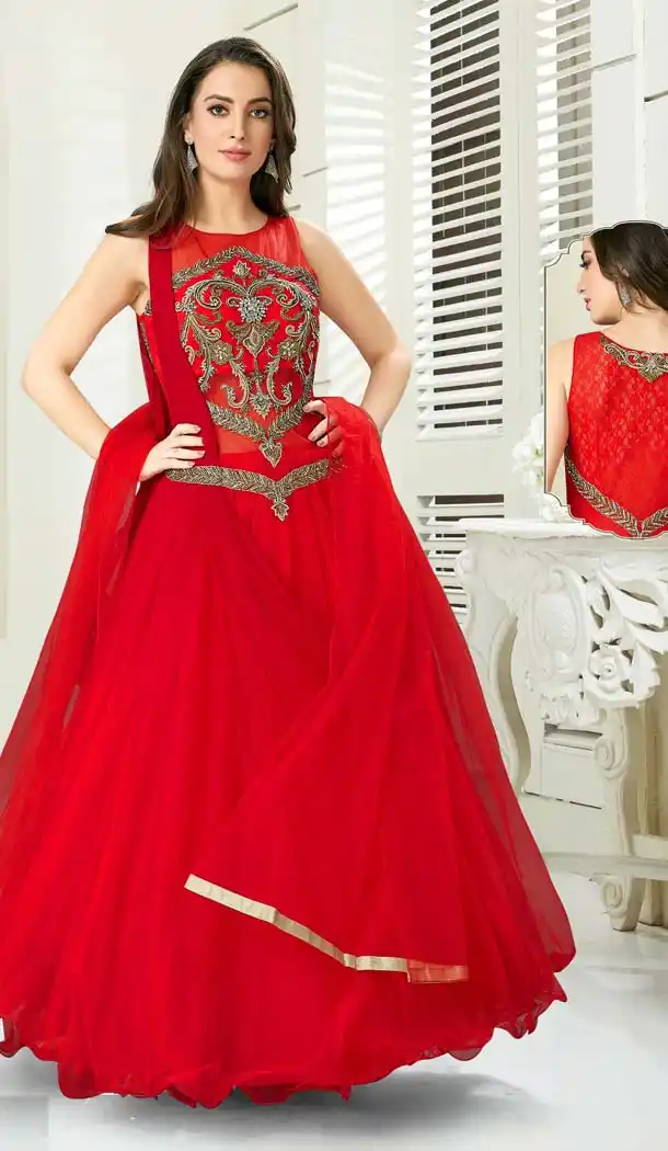 Red Color Silk Designer Readymade Salwar Kameez -641280148