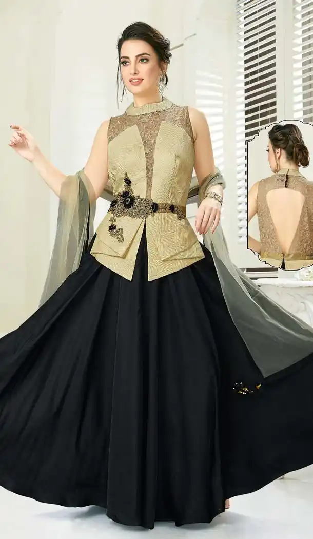 Gold Color Silk Georgette Designer Readymade Salwar Kameez -641280150
