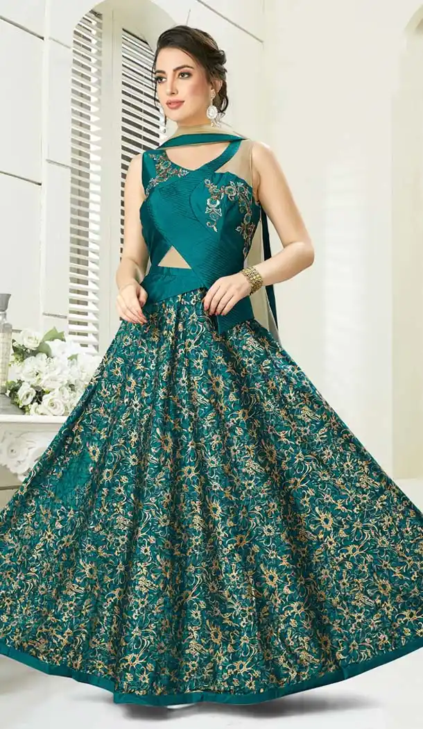 Green Color Silk Designer Readymade Salwar Kameez -641280153