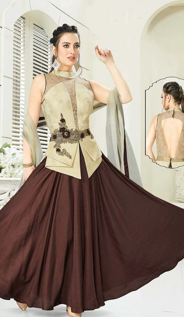 Gold Color Georgette Designer Readymade Salwar Kameez -641280157