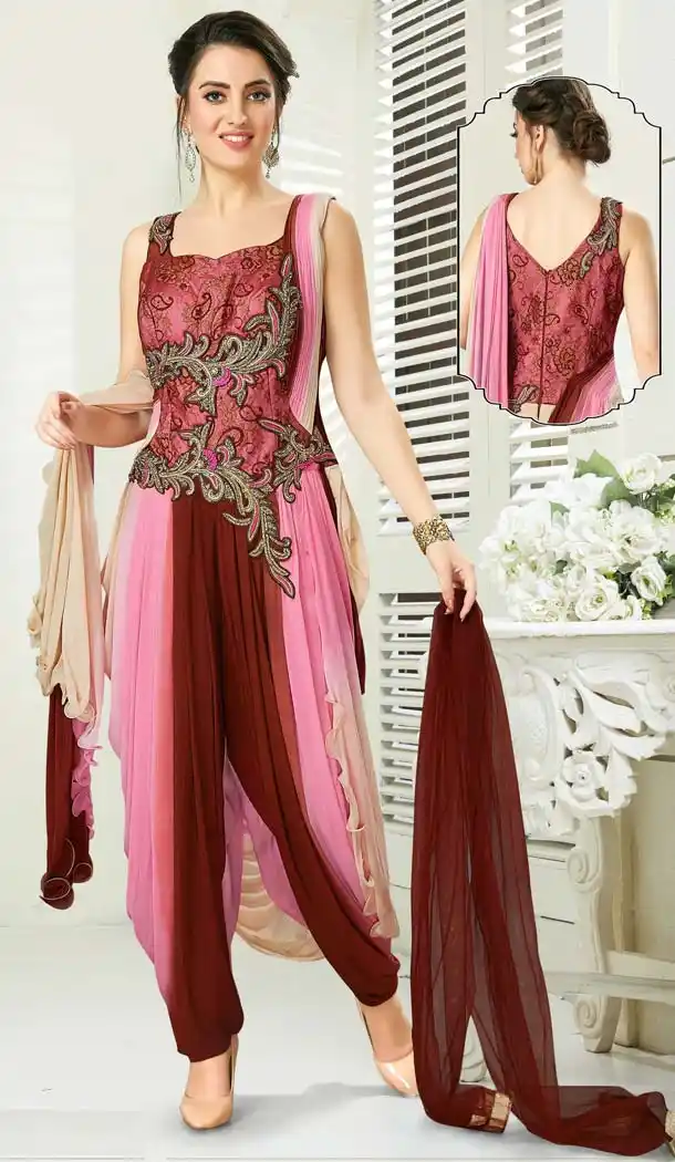 Pink Maroon Color Jacquard Designer Readymade Salwar Kameez -641280162