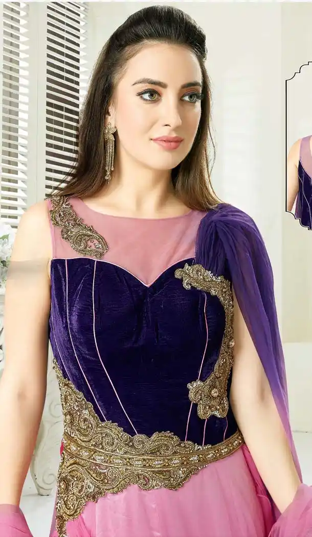 Pink Purple Color Silk Designer Readymade Salwar Kameez -641280164