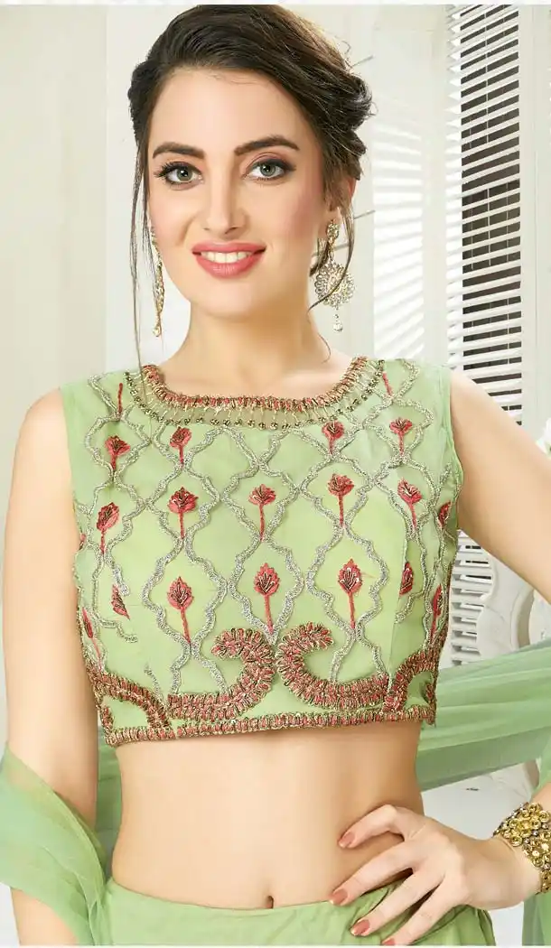 Pista Green Color Net Silk Designer Readymade Lehenga Choli -641280165