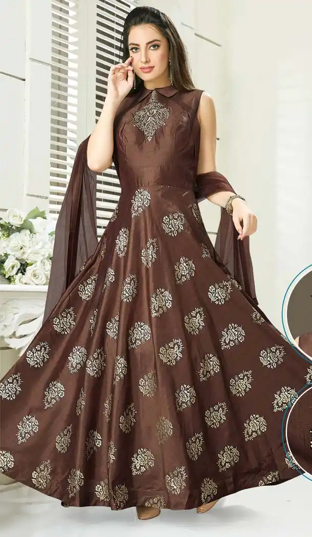 Brown Color Silk Designer Readymade Salwar Kameez -641380170