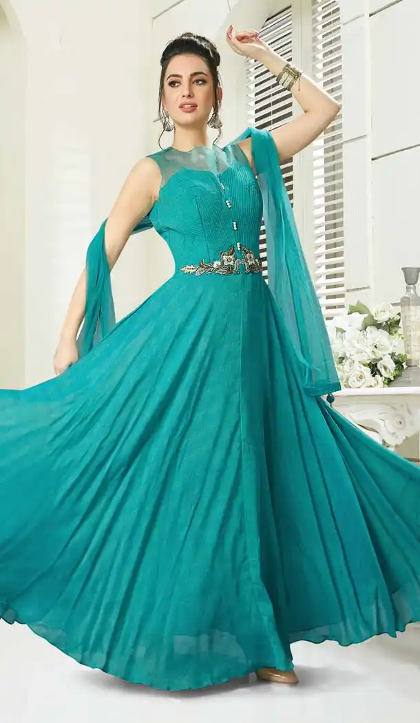 Rama Green Color Silk Designer Readymade Salwar Kameez -641380176