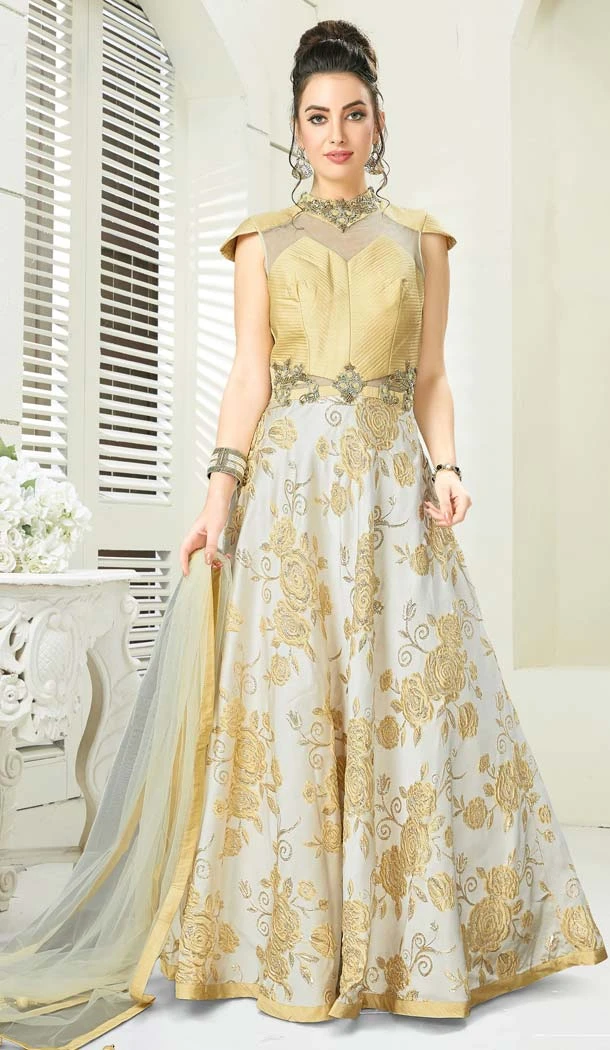 Gold Color Silk Designer Readymade Salwar Kameez -641380177