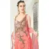 Peach Color Net Printed Silk Designer Readymade Salwar Kameez