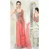 Peach Color Net Printed Silk Designer Readymade Salwar Kameez