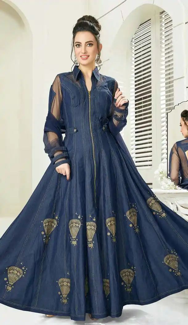 Blue Color Denim Designer Readymade Salwar Kameez
