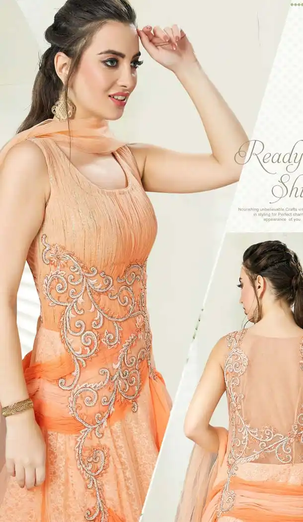 Peach Color Silk Georgette Designer Readymade Salwar Kameez -641380185