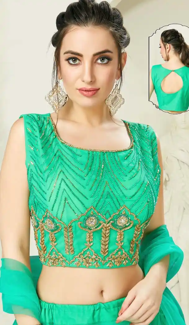 Green Color Silk Designer Readymade Lehenga Choli -641380189