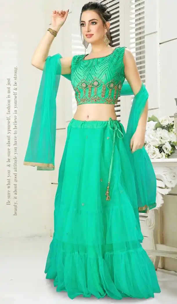Green Color Silk Designer Readymade Lehenga Choli -641380189