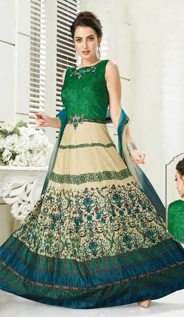 Stylized Multi Color Printed Silk Designer Readymade Salwar Kameez -641380194