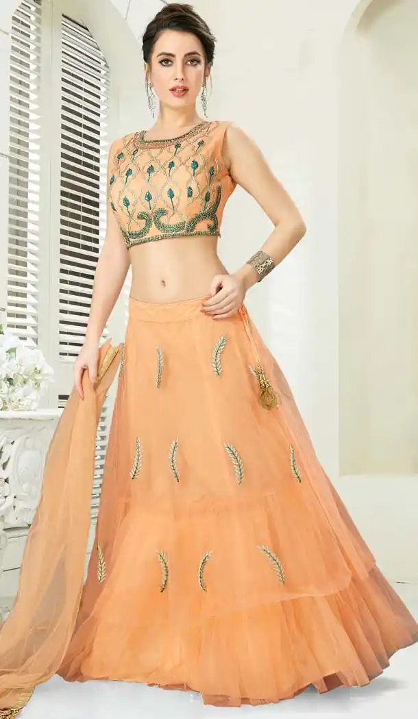 Peach Color Net Silk Designer Readymade Salwar Kameez -641380196