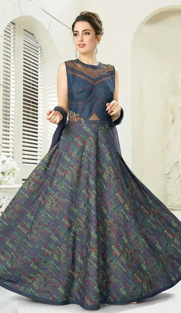 Blueish Grey Color Denim Designer Readymade Salwar Kameez -641380197