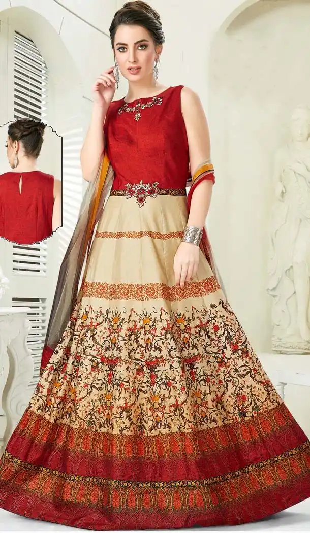 Multi Color Printed Silk Designer Readymade Salwar Kameez -641380198