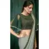 Grey Color Satin Silk Designer Saree Blouse