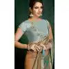 Chiku Blue Color Dual Tone Silk Georgette Designer Saree Blouse