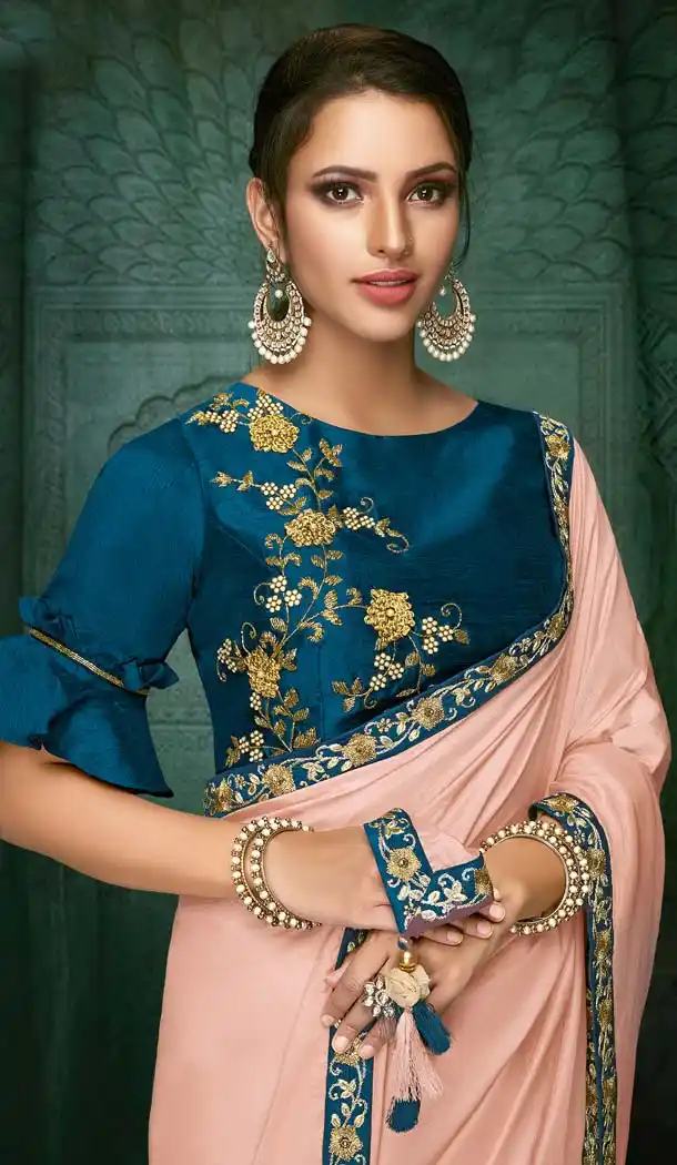 Pastel Pink Color Satin Silk Designer Saree Blouse -640680084