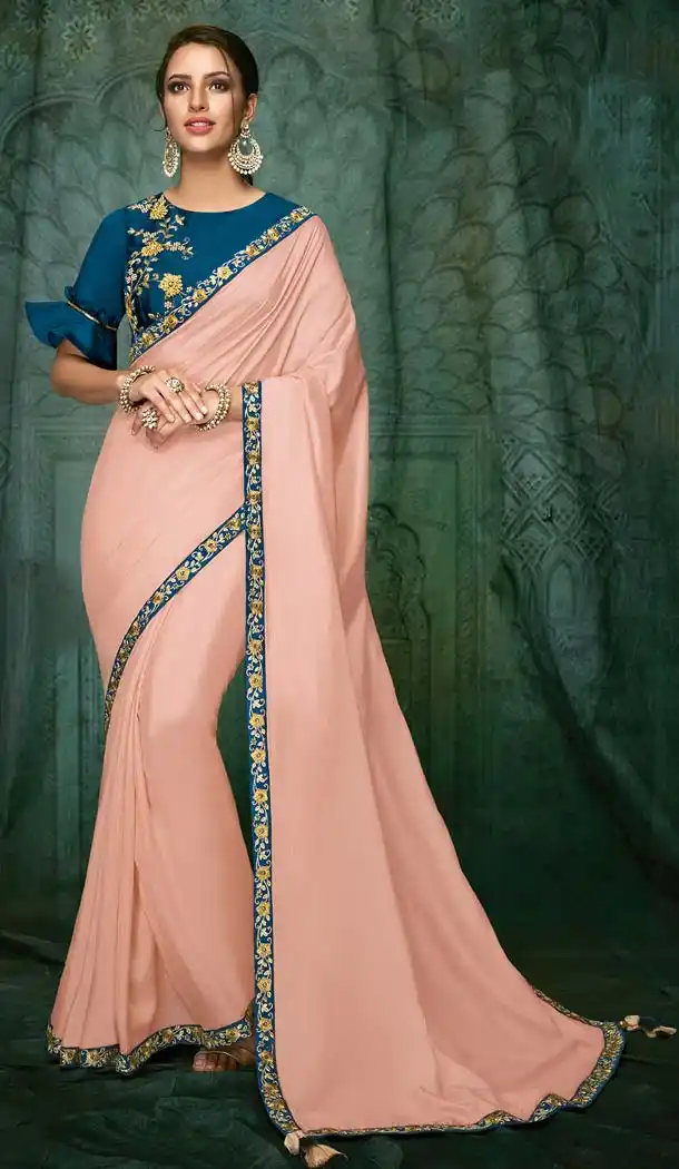 Pastel Pink Color Satin Silk Designer Saree Blouse -640680084
