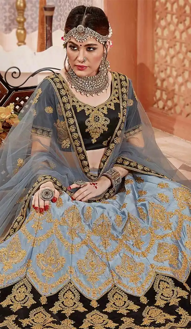 Grey Color Satin Silk Designer Plus Size Lehenga Choli -644980601