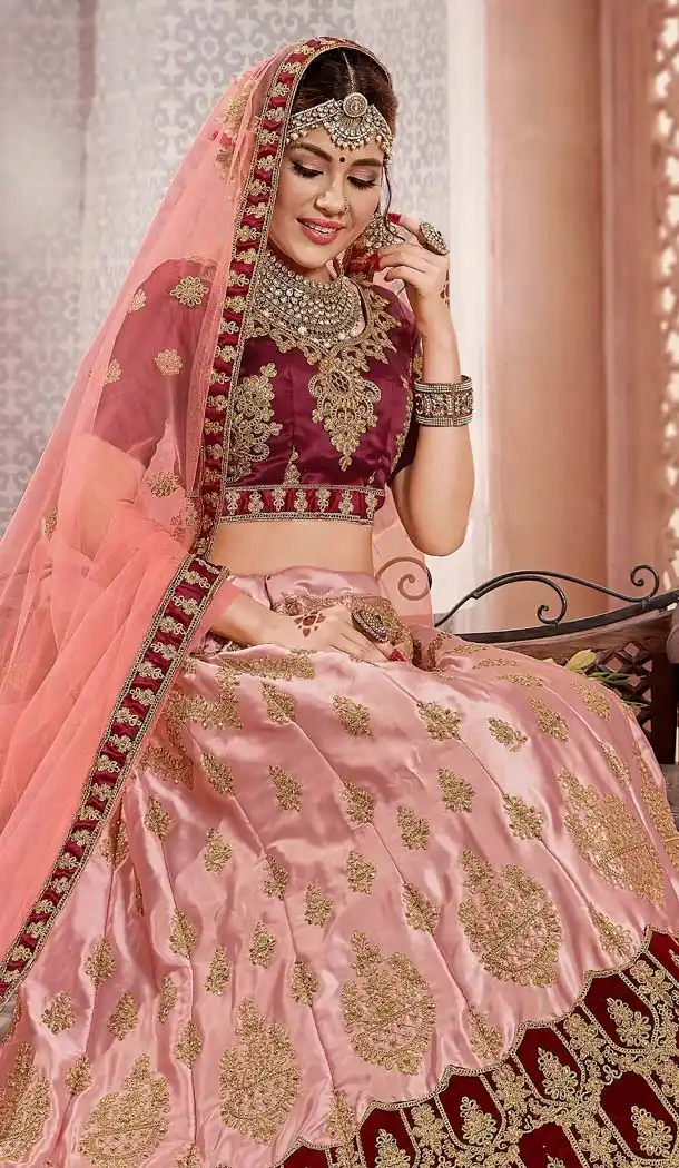Light Pink Color Satin Silk Designer Plus Size Lehenga Choli -644980602