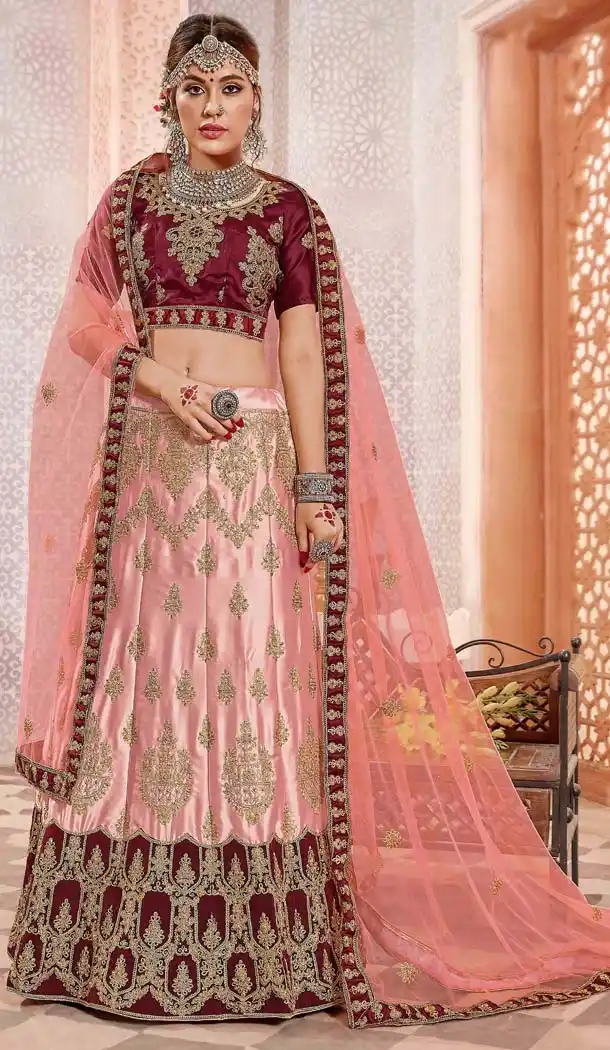 Light Pink Color Satin Silk Designer Plus Size Lehenga Choli -644980602