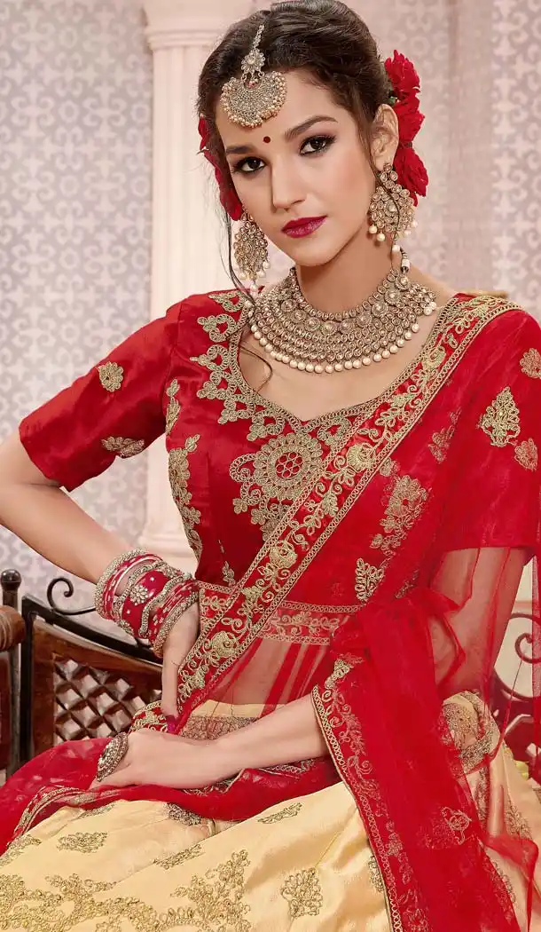 Gold Color Satin Silk Designer Plus Size Lehenga Choli -644980604
