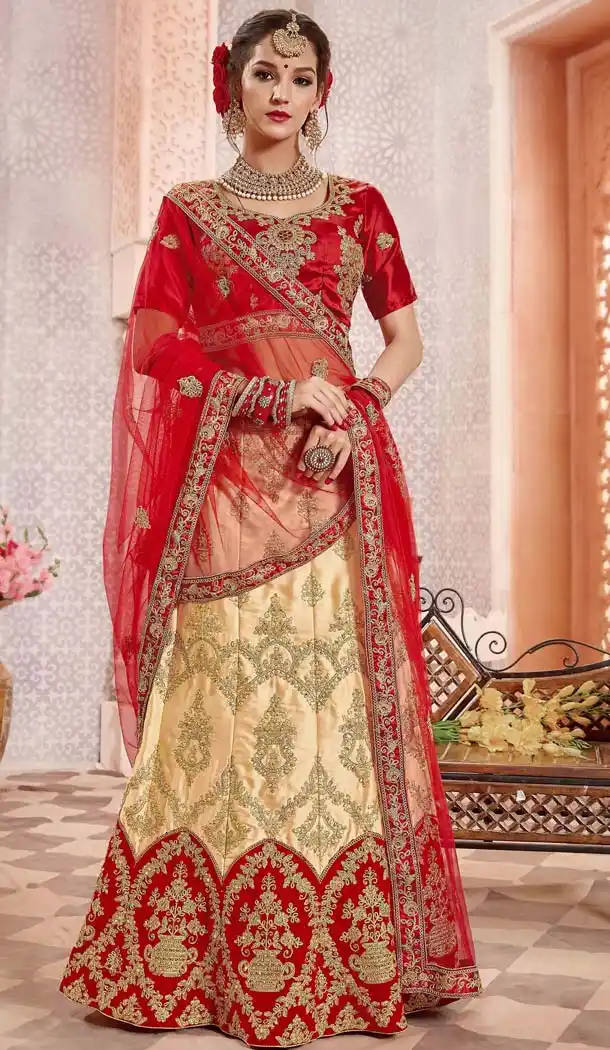 Gold Color Satin Silk Designer Plus Size Lehenga Choli -644980604
