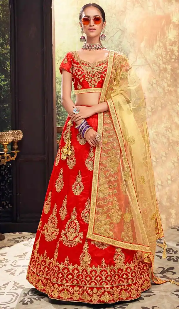 Red Color Banglori Silk Traditional Party Plus Size Lehenga Choli -645280625