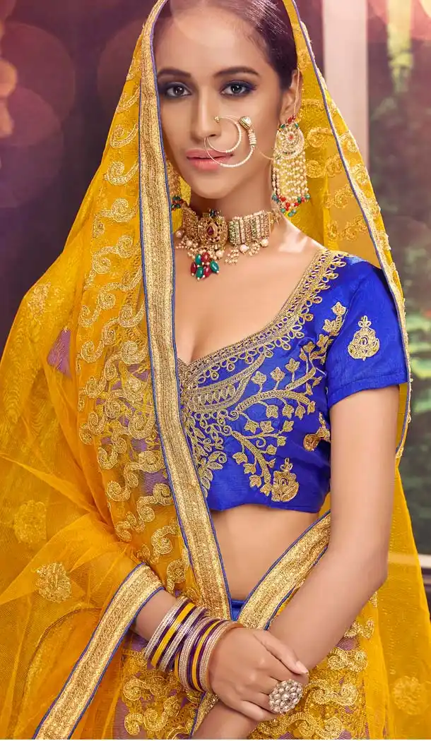 Blue Color Banglori Silk Traditional Party Plus Size Lehenga Choli -645280628