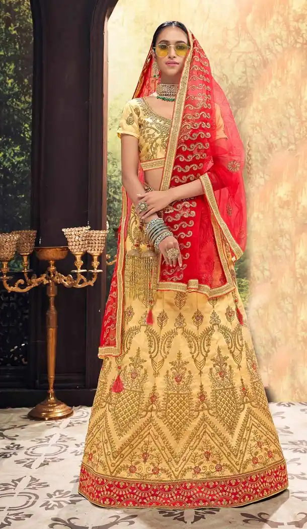 Beige Color Banglori Silk Traditional Party Plus Size Lehenga Choli -645280629