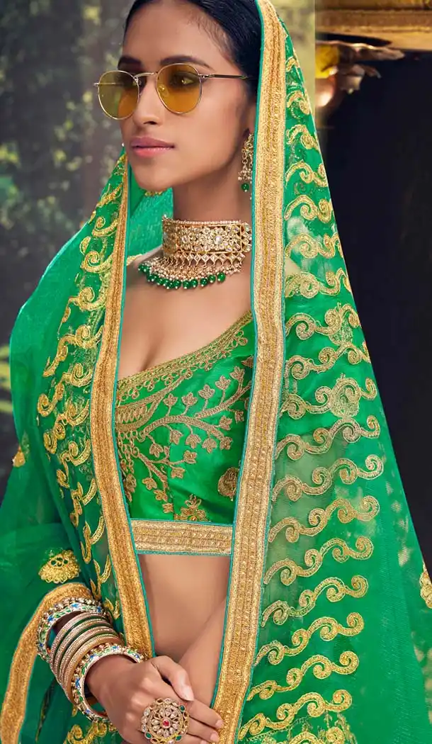 Green Color Banglori Silk Traditional Party Plus Size Lehenga Choli -645280631