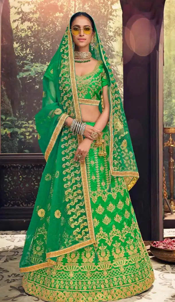 Green Color Banglori Silk Traditional Party Plus Size Lehenga Choli -645280631