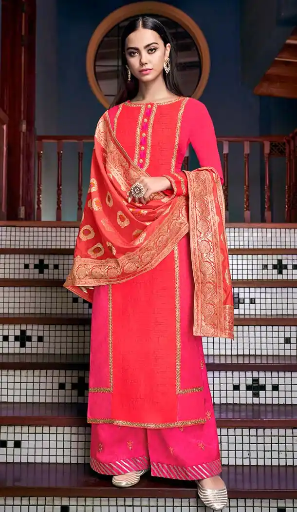 Pink Color Olive Silk Party Wear Sharara Salwar Suit -643180395