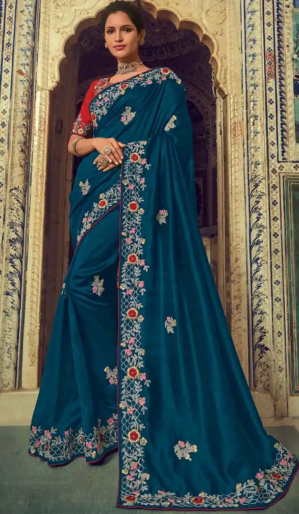 Blue Color Georgette Silk Designer Traditional Wear Saree -643980469
