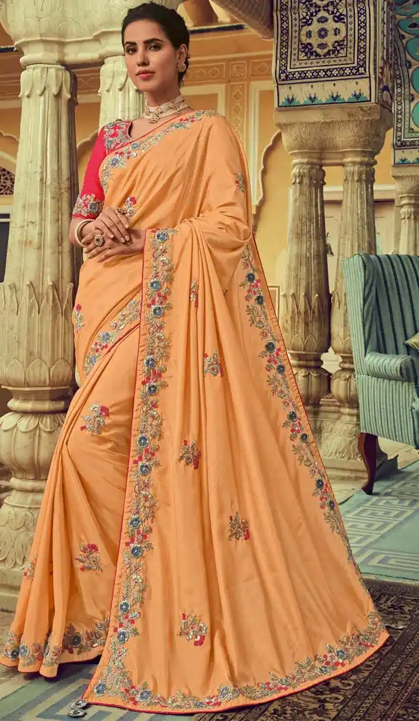 Light Orange Color Georgette Silk Designer Traditional Wear Saree -643980472